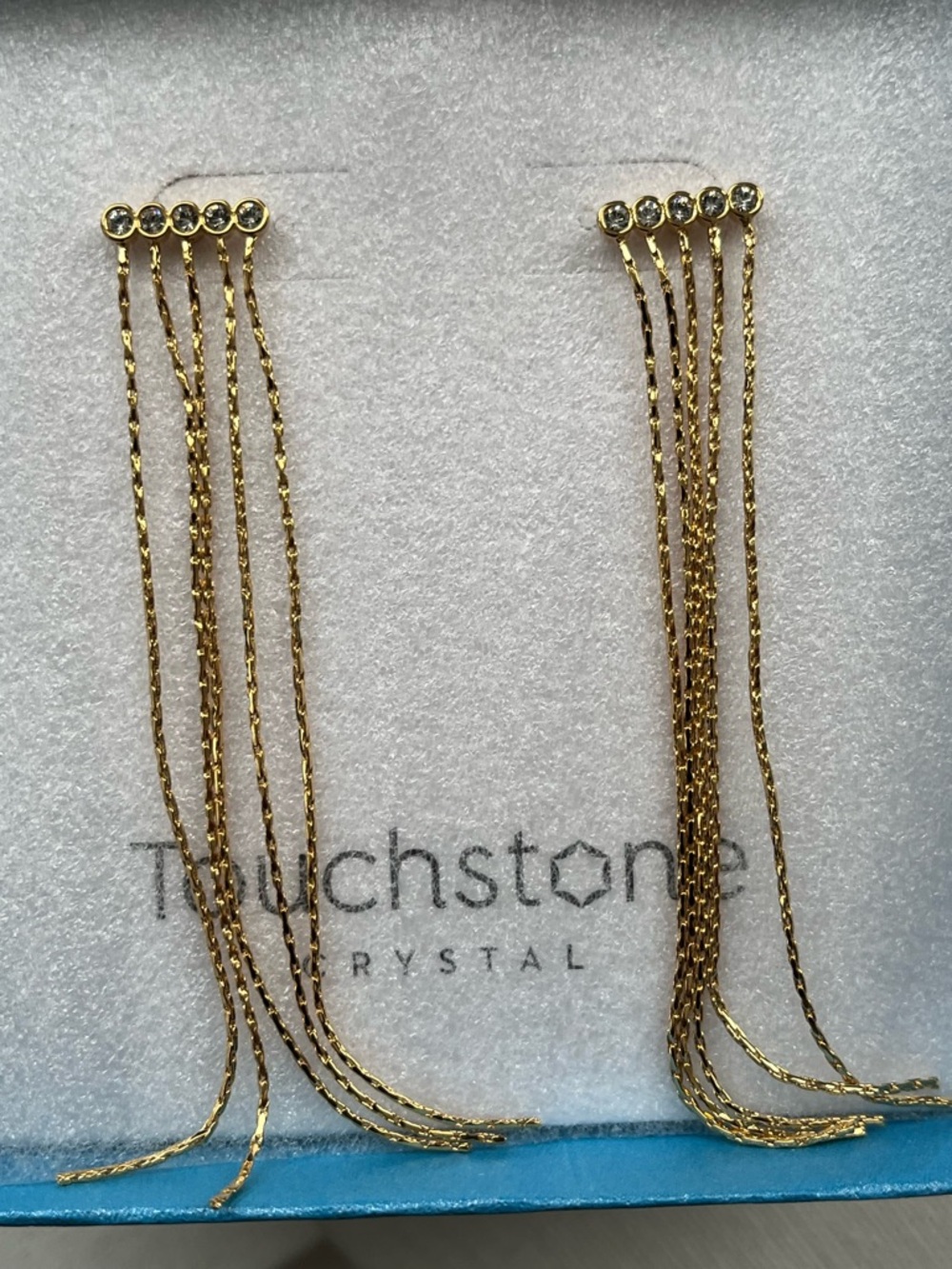 TSC Swarovski Gold Drop Earrings with Clear Swarovski Crystals - Picture 3 of 6